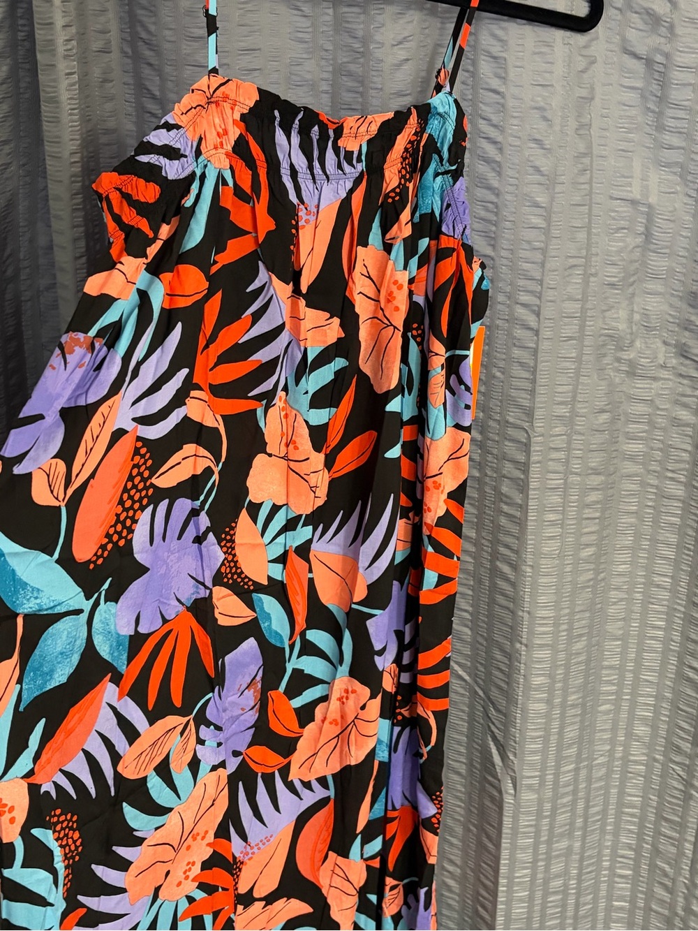 Refinery29 Tropical Leaf Black Teal Orange Hawaiian Strap Maxi Dress Medium NWT - Picture 3 of 12